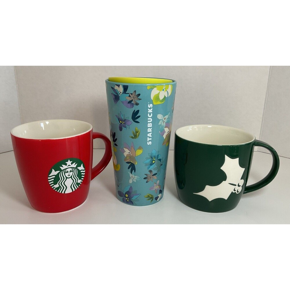 Starbucks Lot of 3 Mugs - Classic - Flowers - Christmas